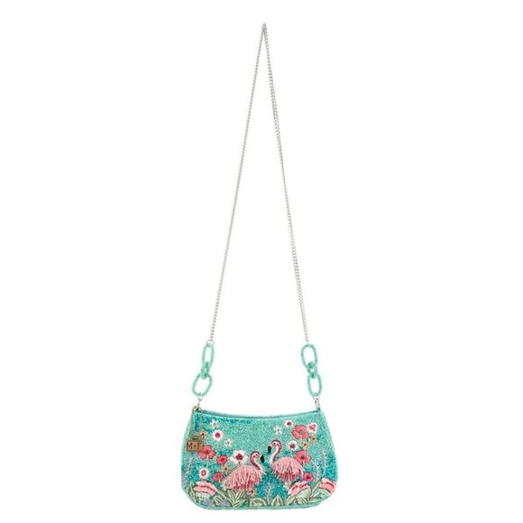 Mary Frances Flirty Flamingos Beaded Pink Flamingos Crossbody Handbag-nwt - Picture 5 of 5